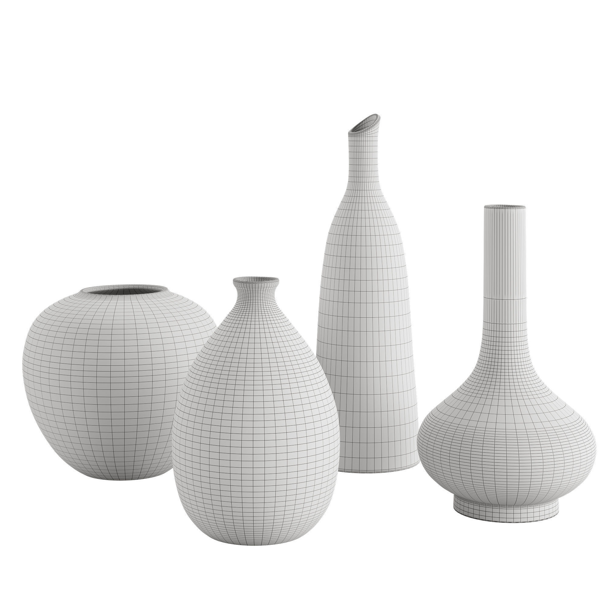 Set 4 Beige White Ceramic Rustic Vase 3D model_4