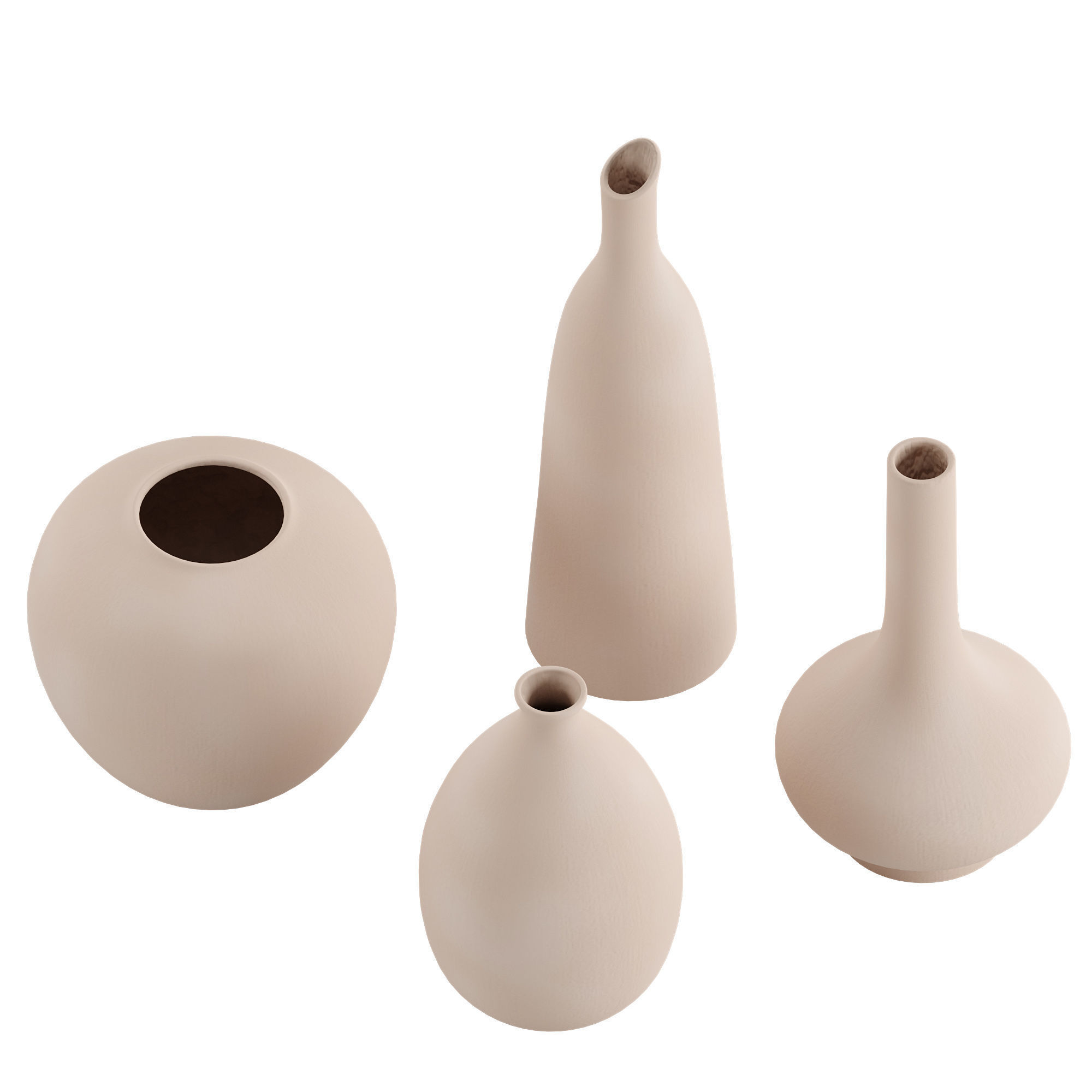 Set 4 Beige White Ceramic Rustic Vase 3D model_2