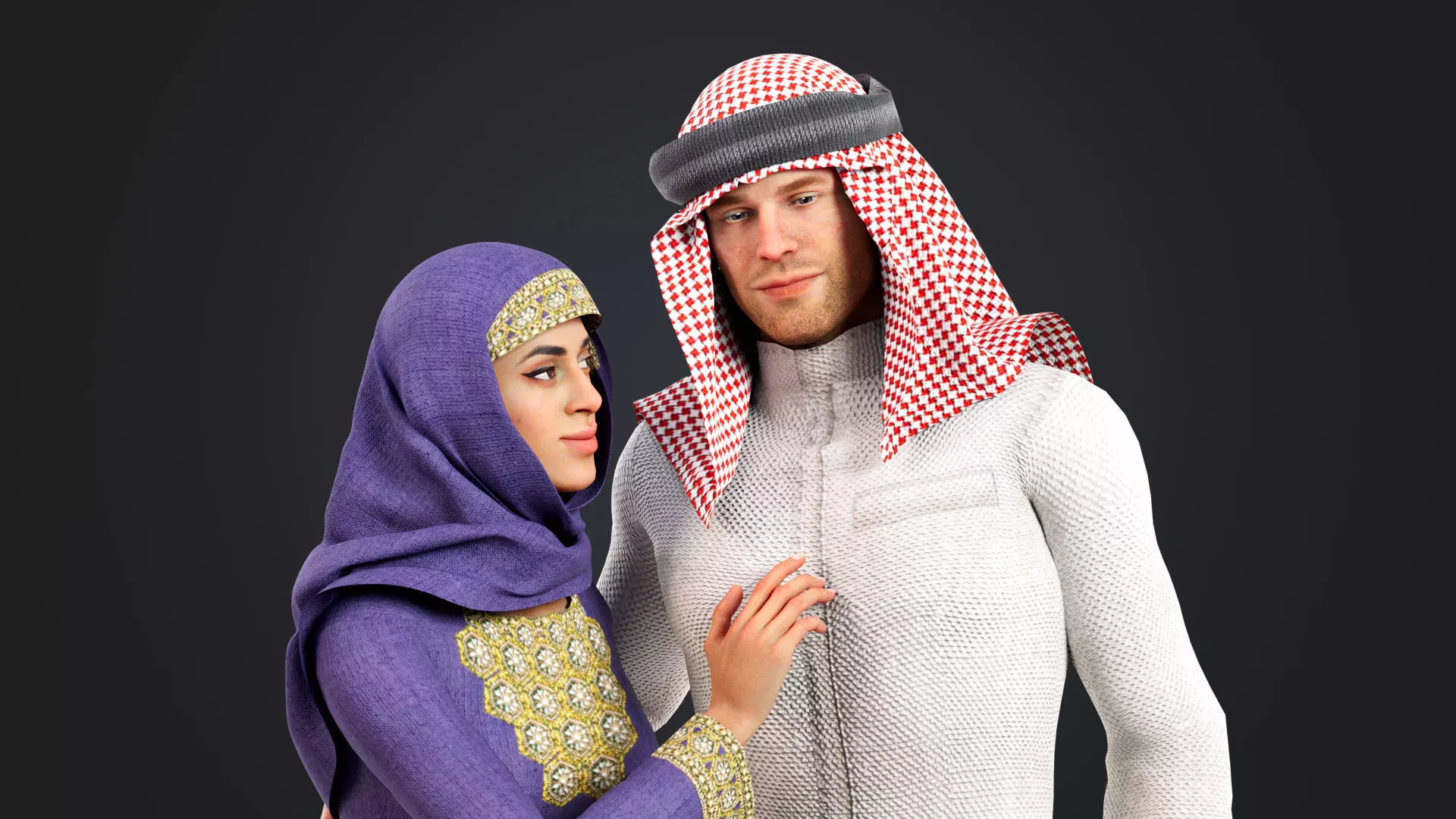 Arab couple Rigged Low-poly 3D model