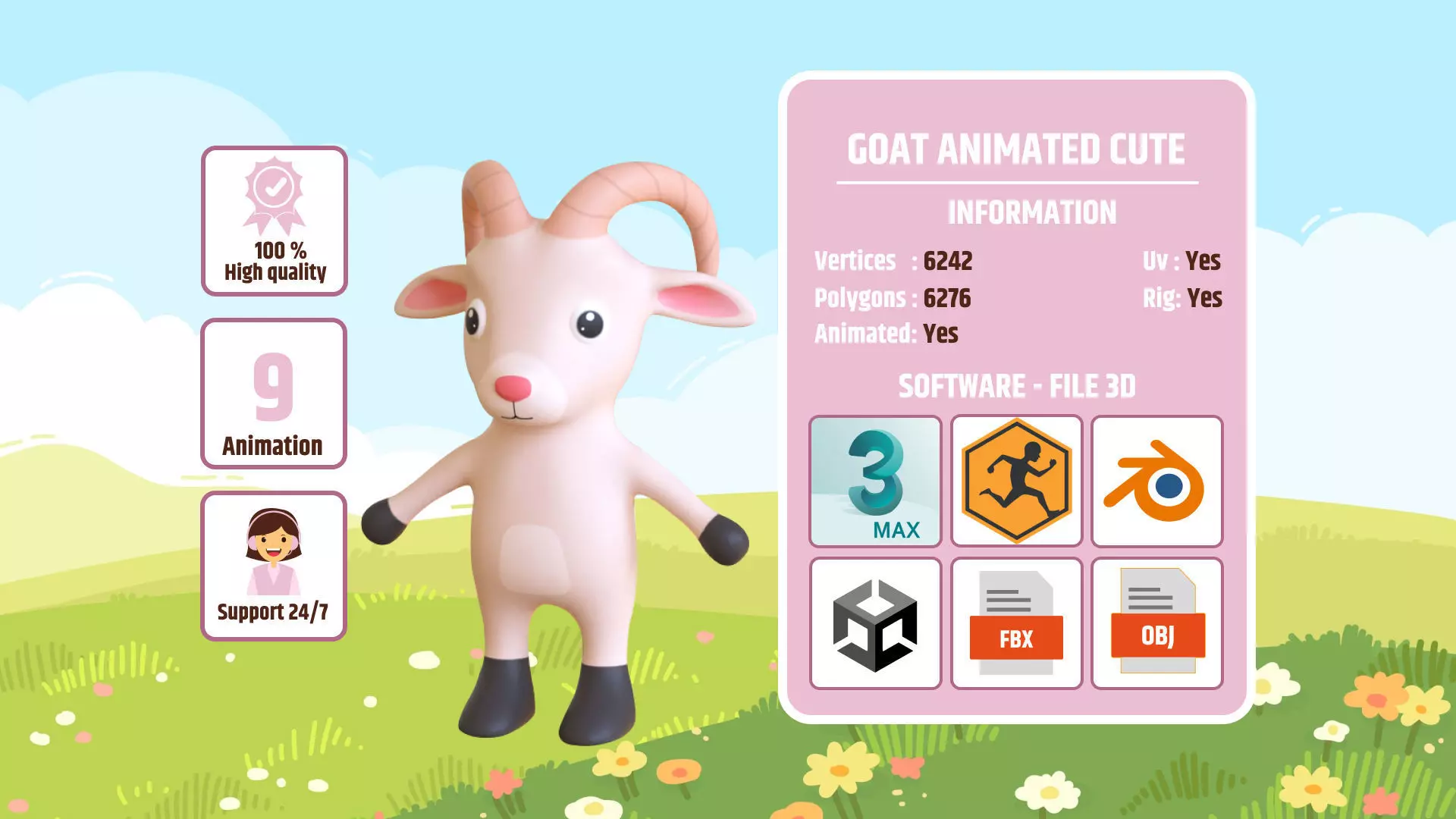 High-Quality 3D Cute Goat - Animated for Games Low-poly 3D model_0