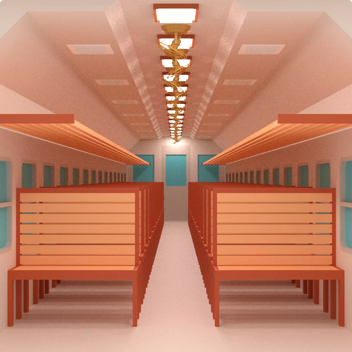 Cartoon Old Train Interior 3D model