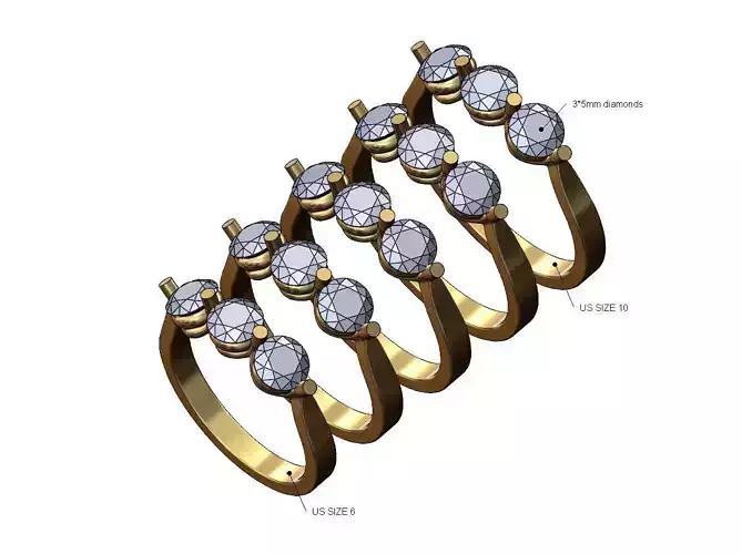 Triple 5mm diamonds ring US sizes 6to10