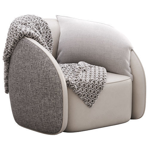 BeigeRed Leather Sofa Chair Low-poly 3D model 2