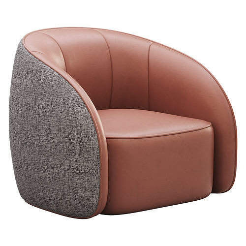 BeigeRed Leather Sofa Chair Low-poly 3D model 5