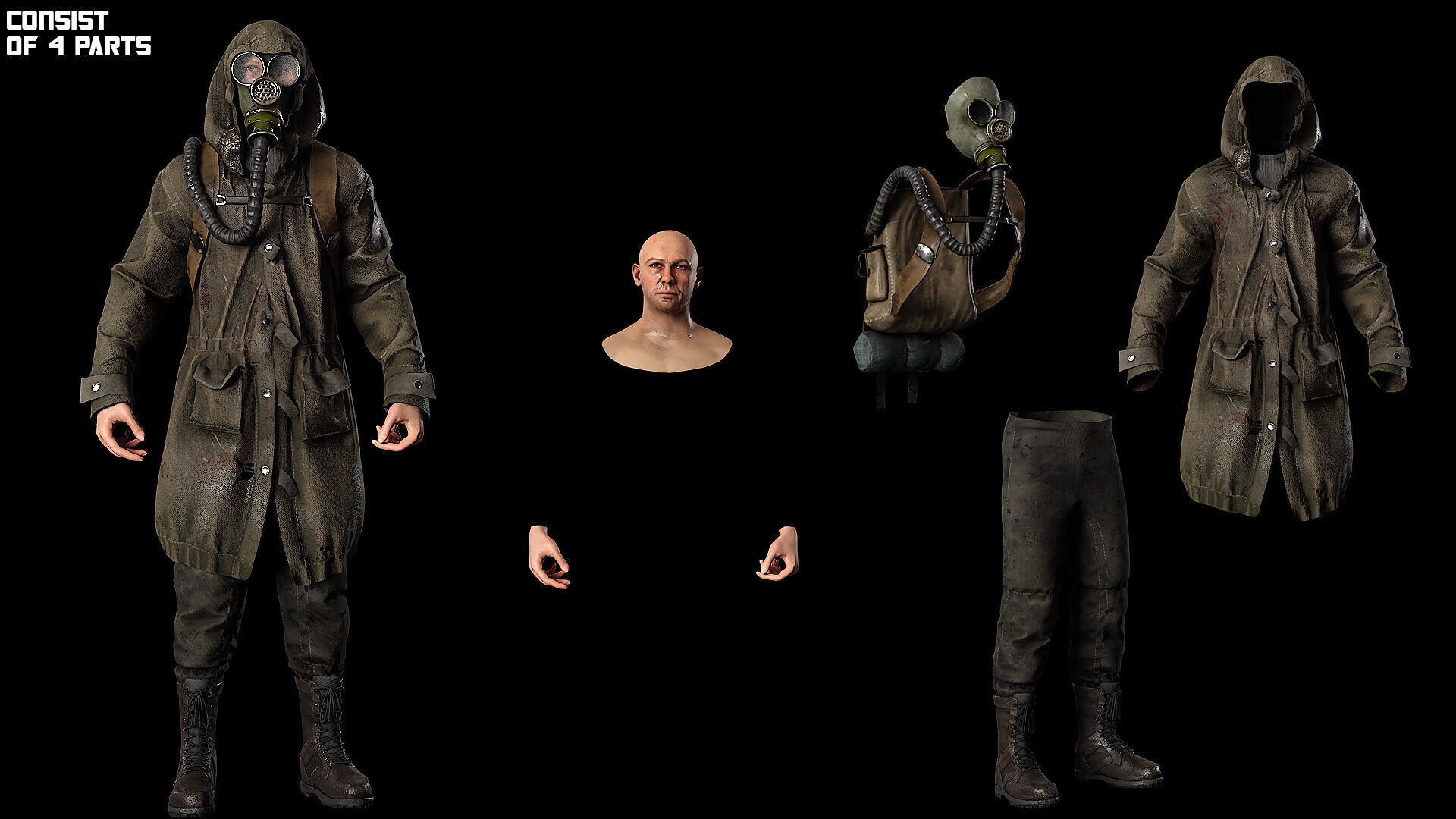 Post apocalyptic survivor 2 Game ready low poly character Low-poly 3D model_8
