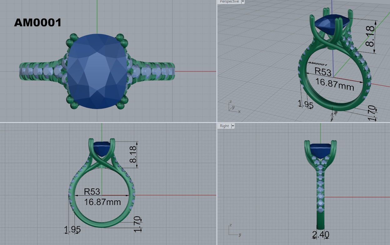 Cushion cut engagement Ring 3D print model_1