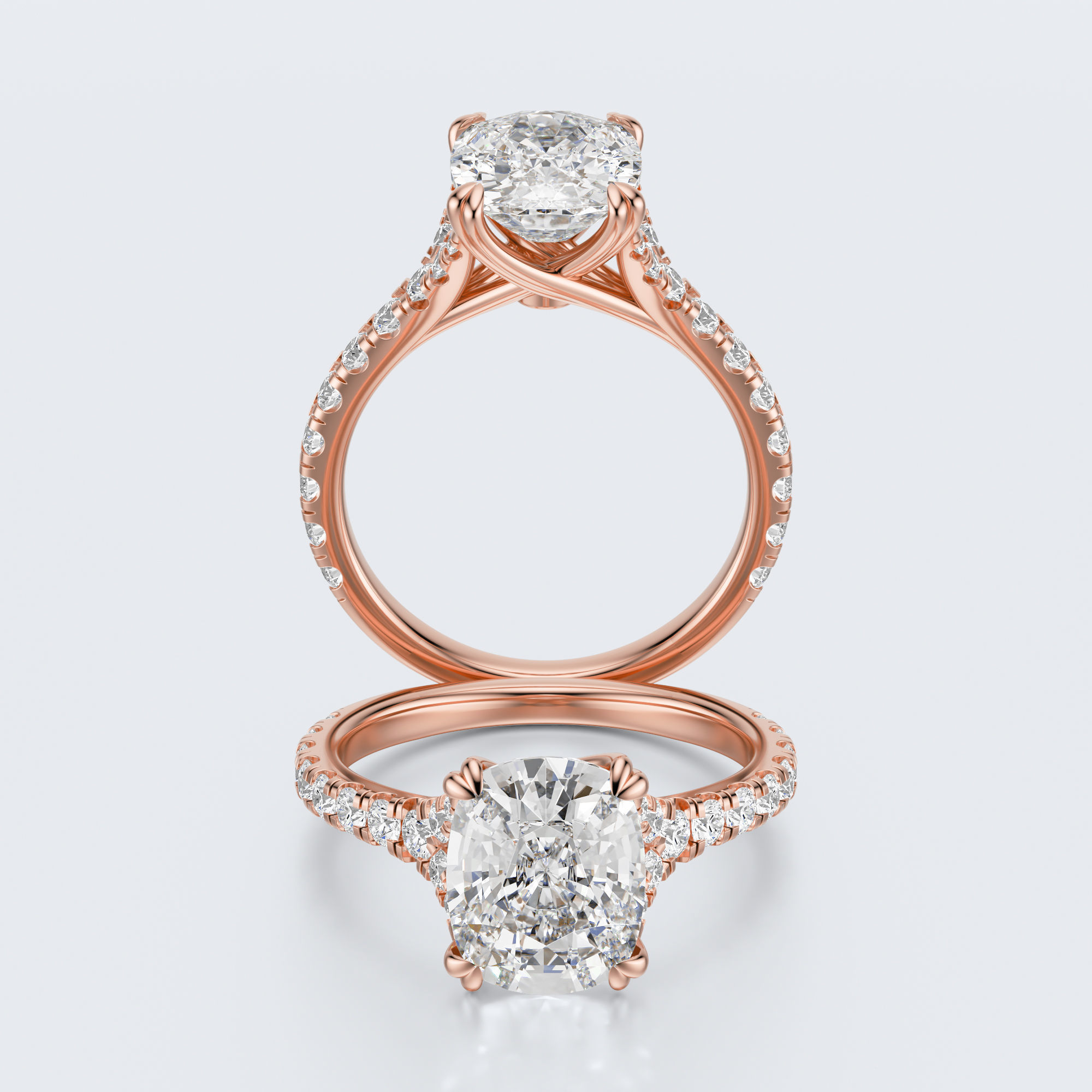 Cushion cut engagement Ring 3D print model_9