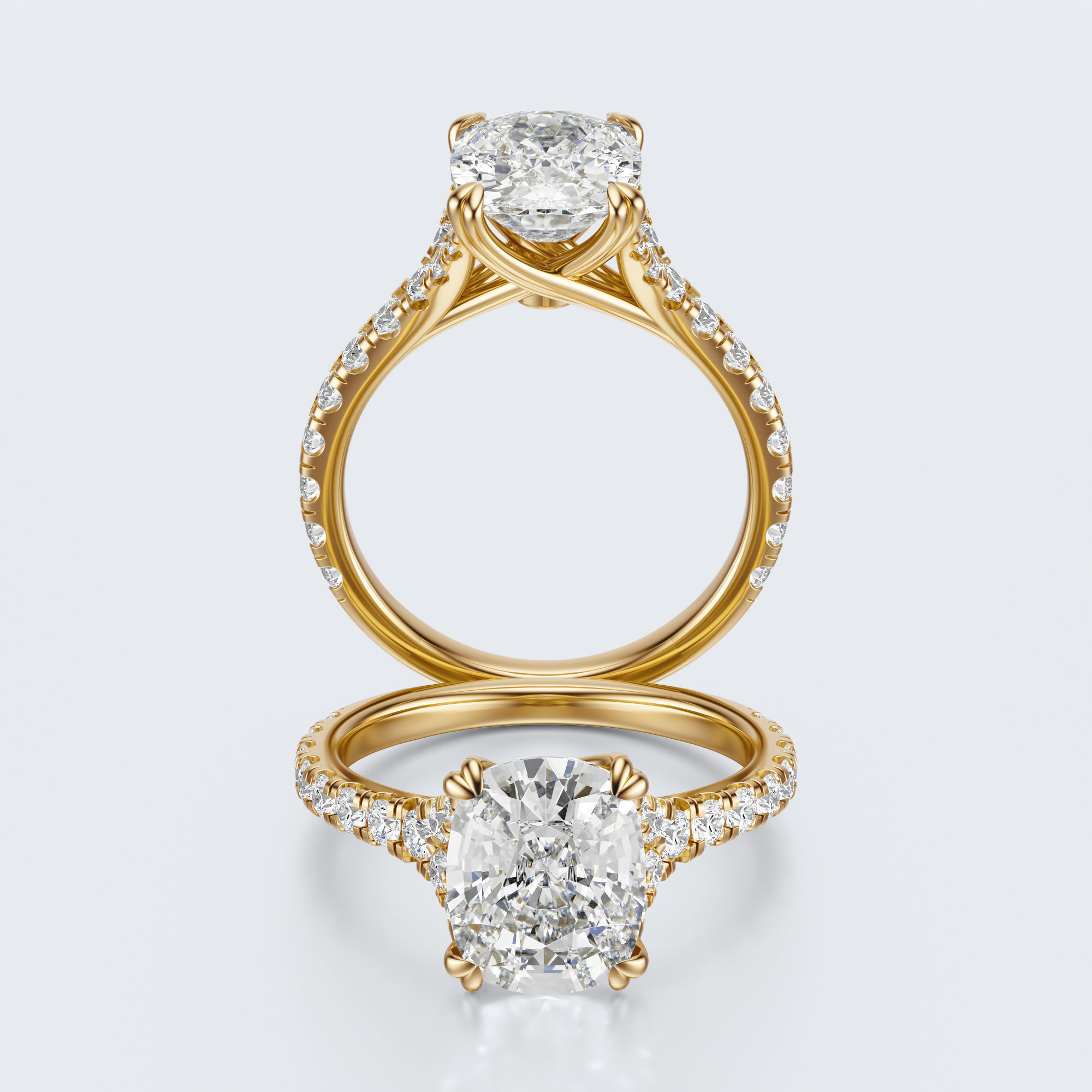 Cushion cut engagement Ring 3D print model_21