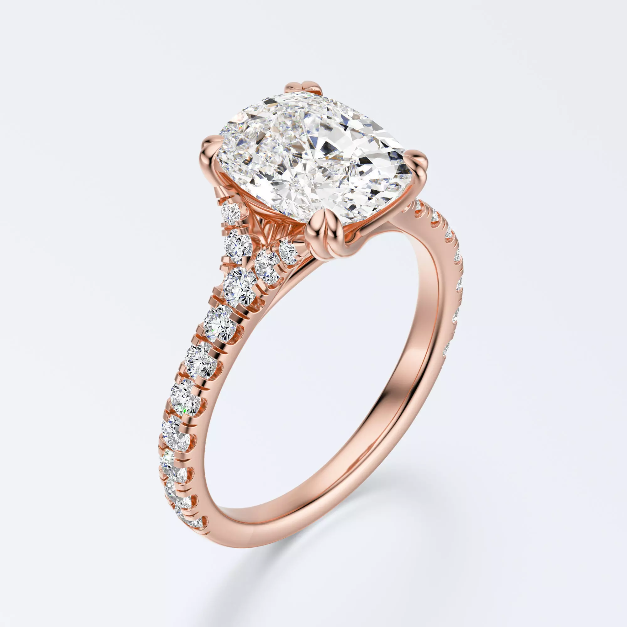 Cushion cut engagement Ring 3D print model_0