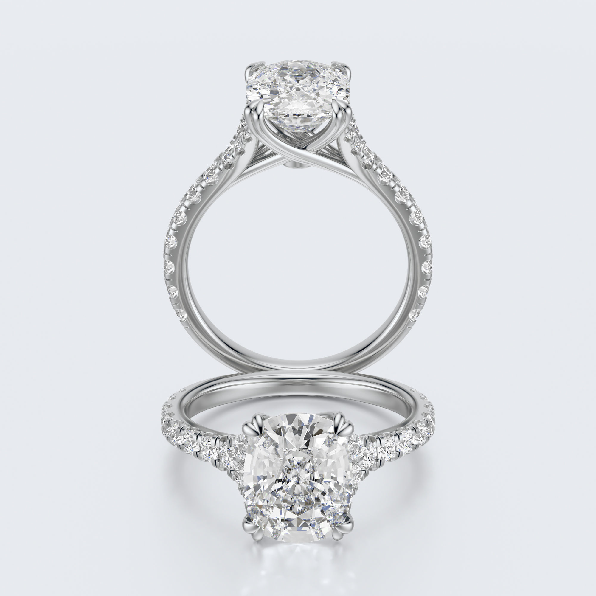 Cushion cut engagement Ring 3D print model_15