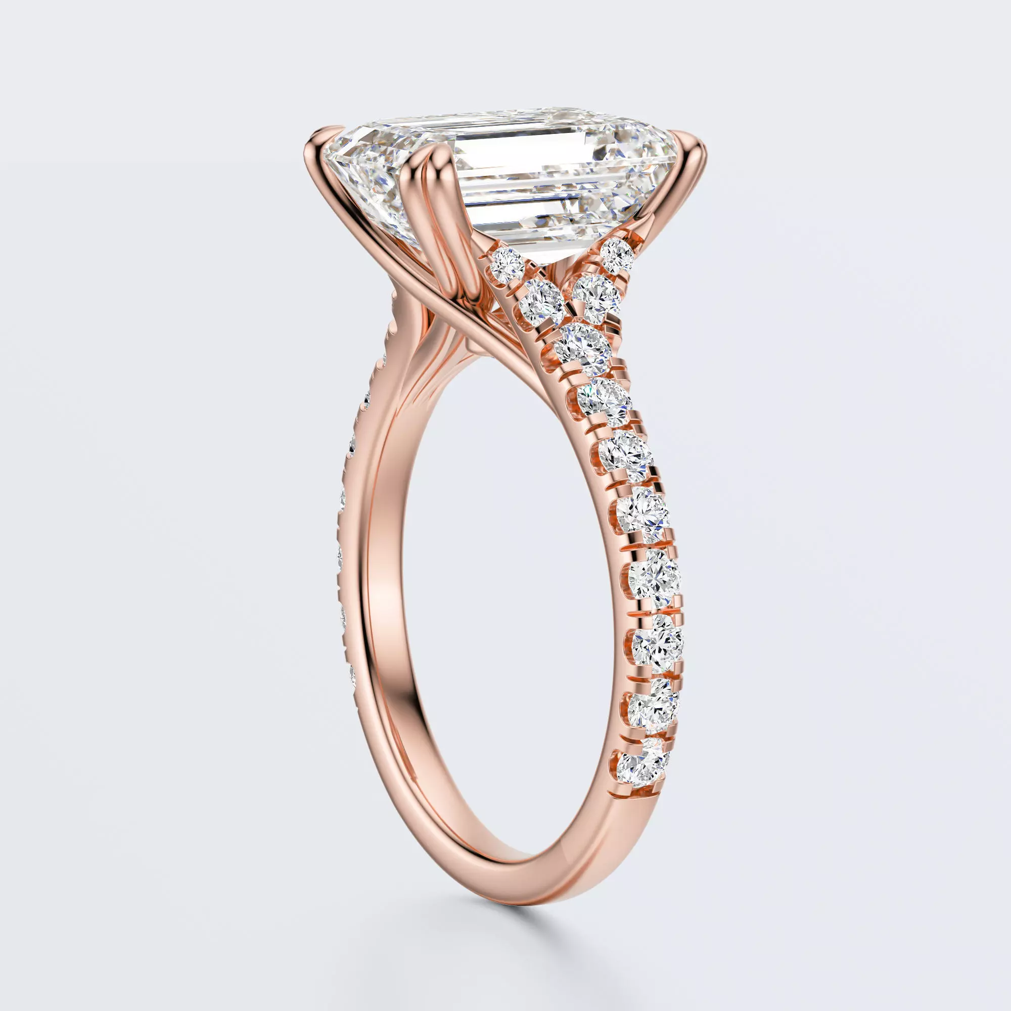 Emerald cut engagement ring 3D print model_0