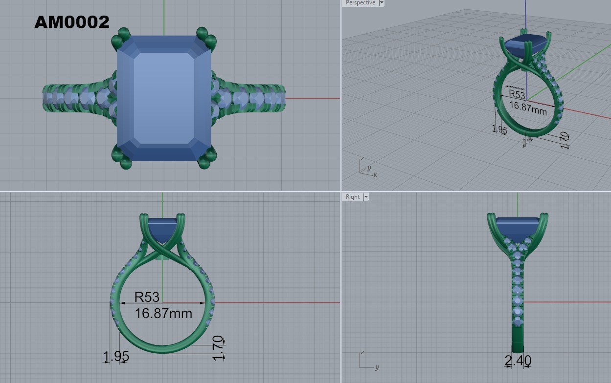 Emerald cut engagement ring 3D print model_1