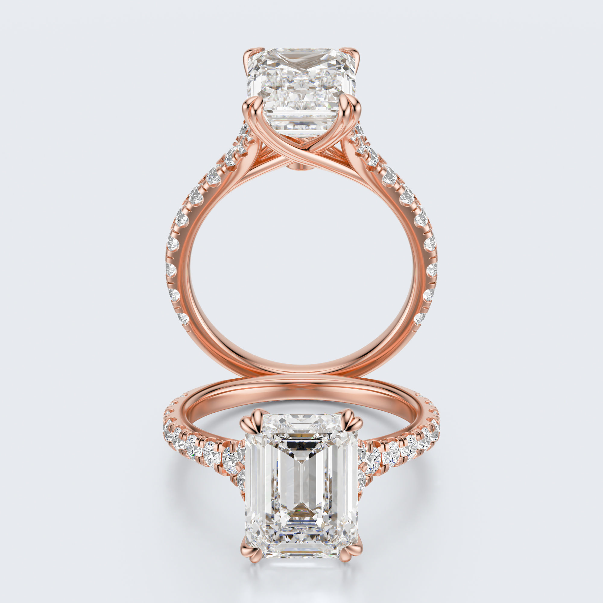 Emerald cut engagement ring 3D print model_9