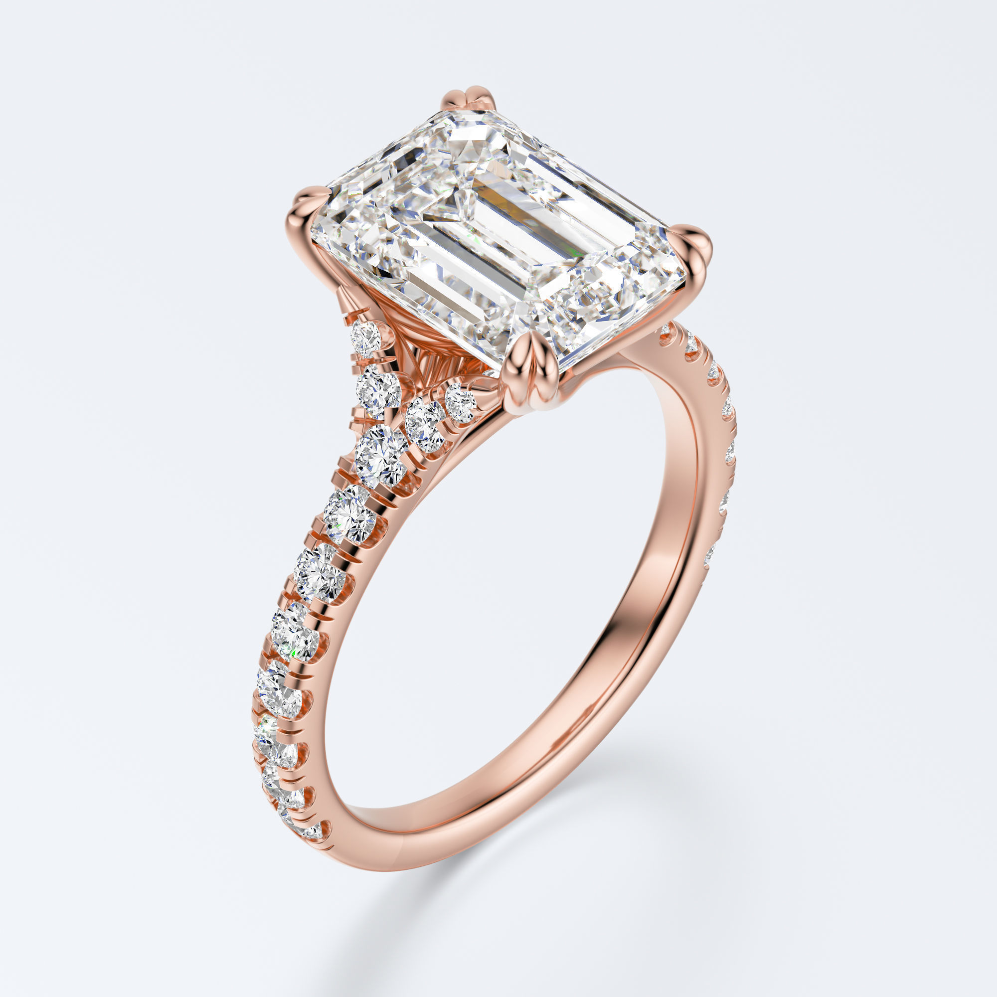 Emerald cut engagement ring 3D print model_7