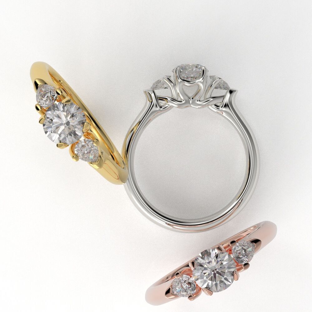 Pear and Round cut engagement ring 3D print model_35