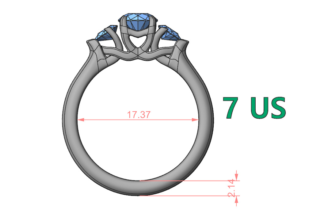 Pear and Round cut engagement ring 3D print model_9