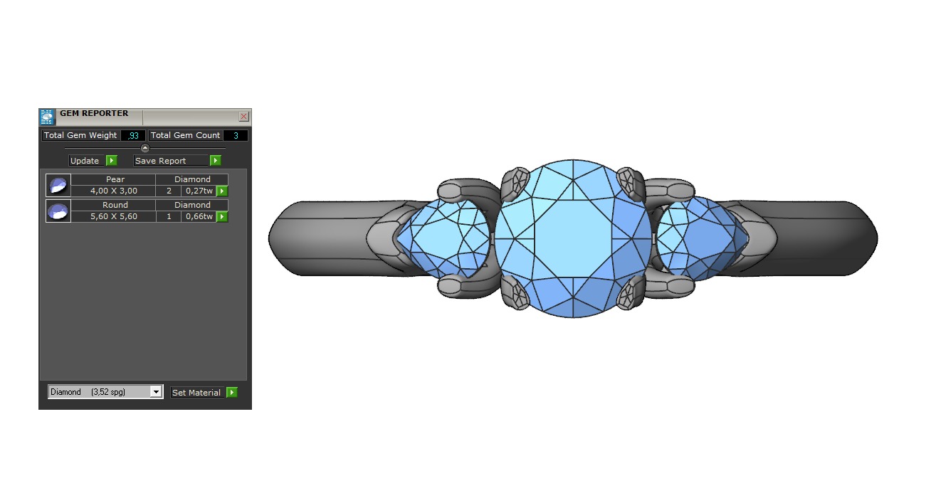 Pear and Round cut engagement ring 3D print model_12