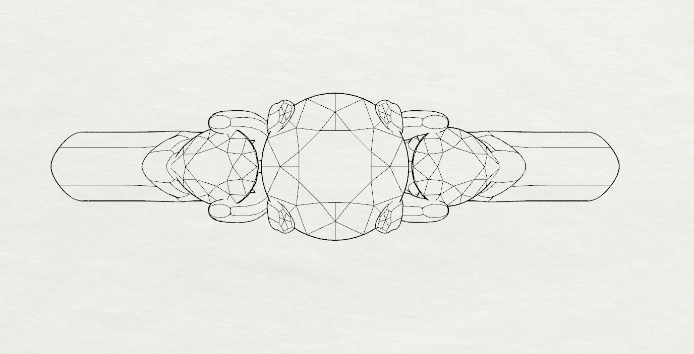 Pear and Round cut engagement ring 3D print model_26