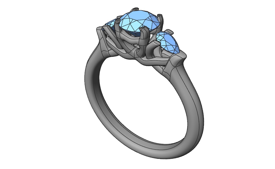 Pear and Round cut engagement ring 3D print model_15