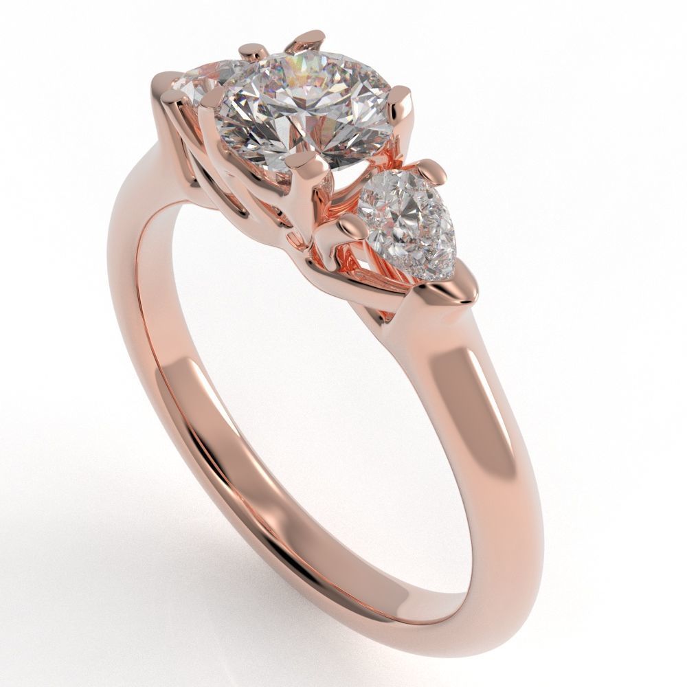 Pear and Round cut engagement ring 3D print model_17