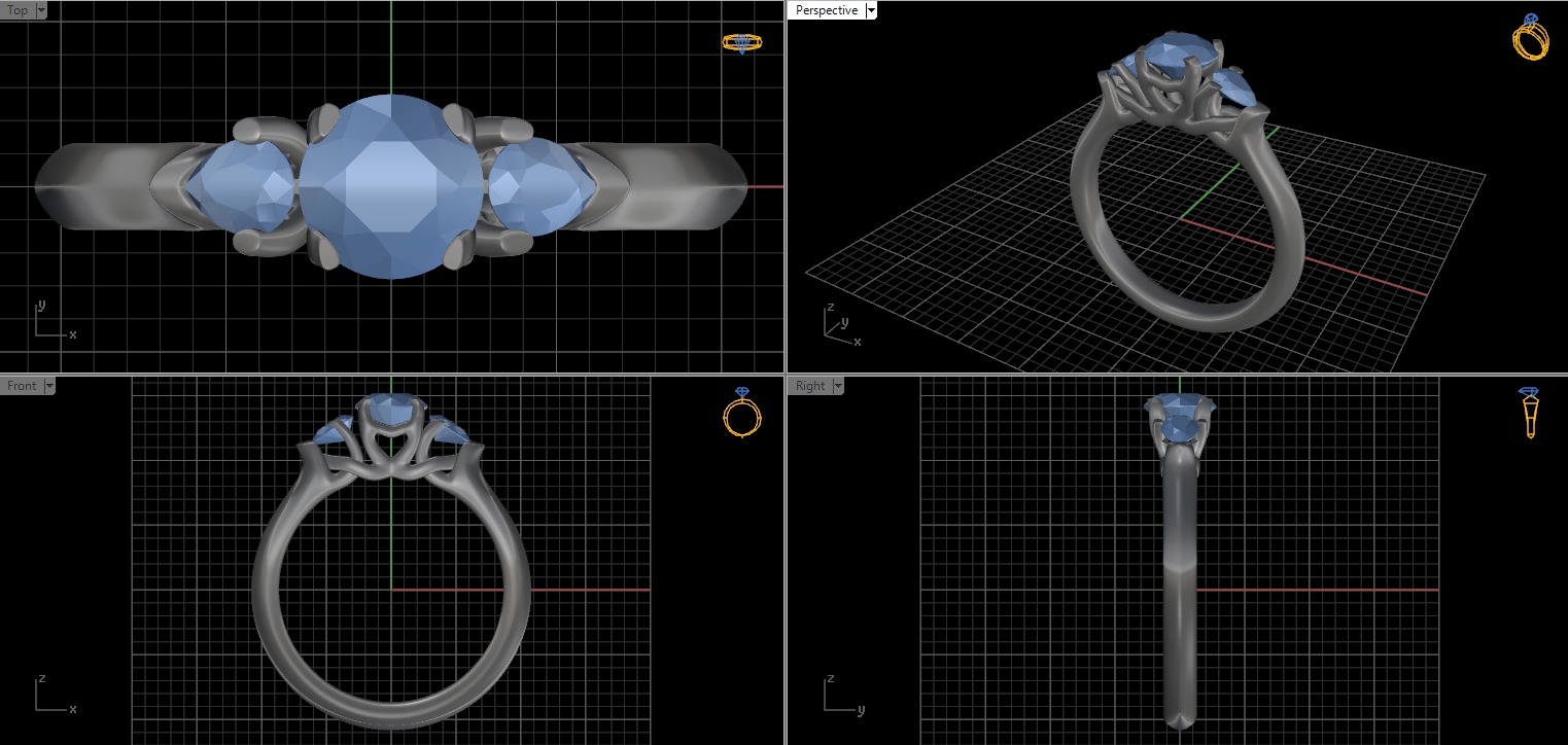 Pear and Round cut engagement ring 3D print model_23