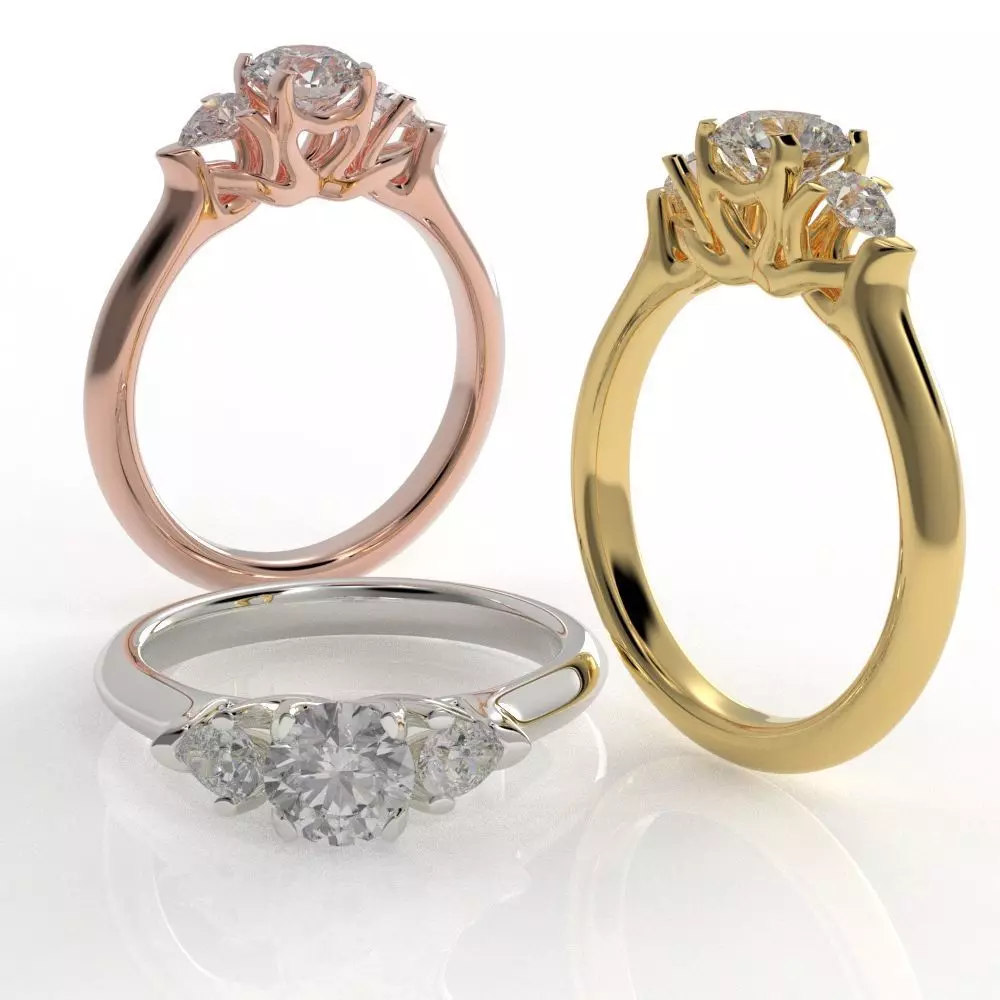 Pear and Round cut engagement ring 3D print model_0