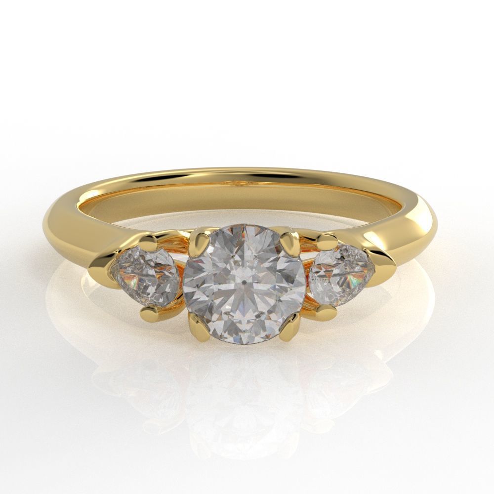 Pear and Round cut engagement ring 3D print model_6