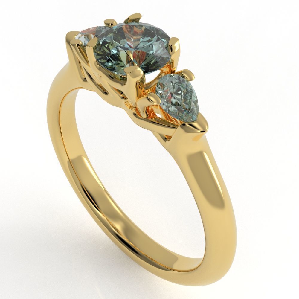 Pear and Round cut engagement ring 3D print model_3