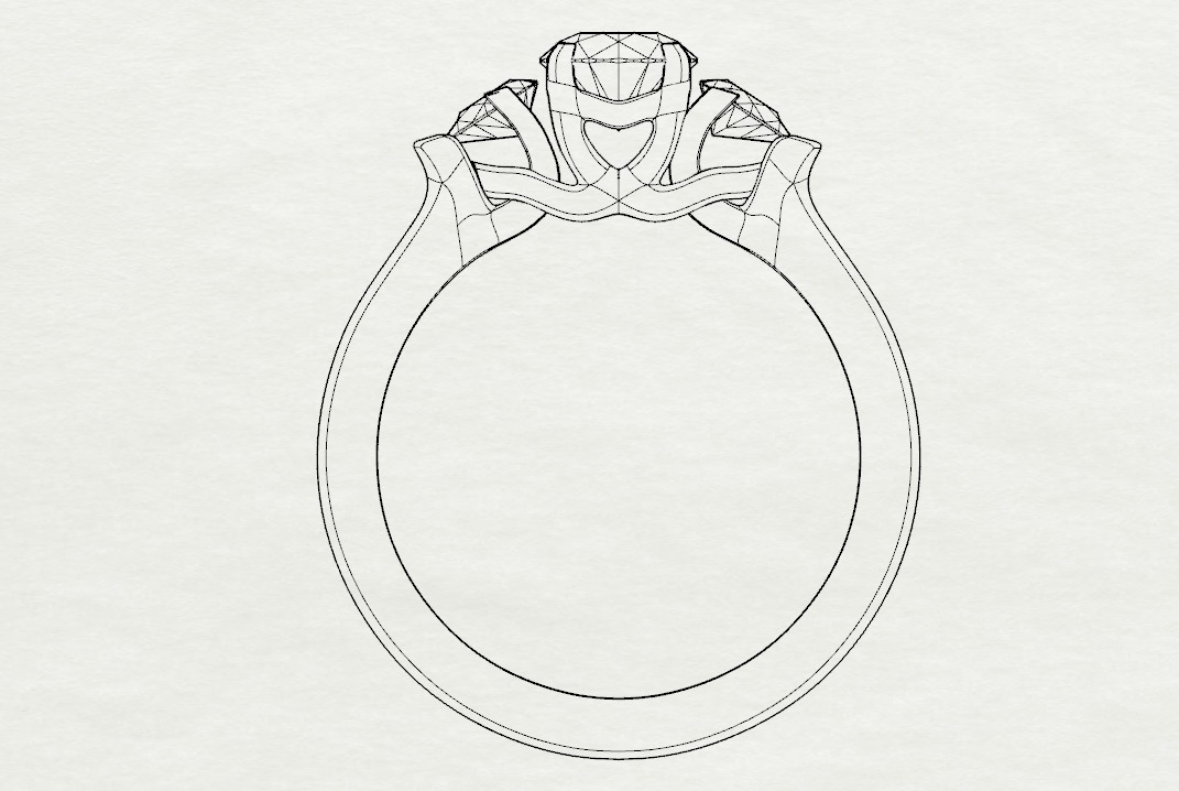 Pear and Round cut engagement ring 3D print model_25