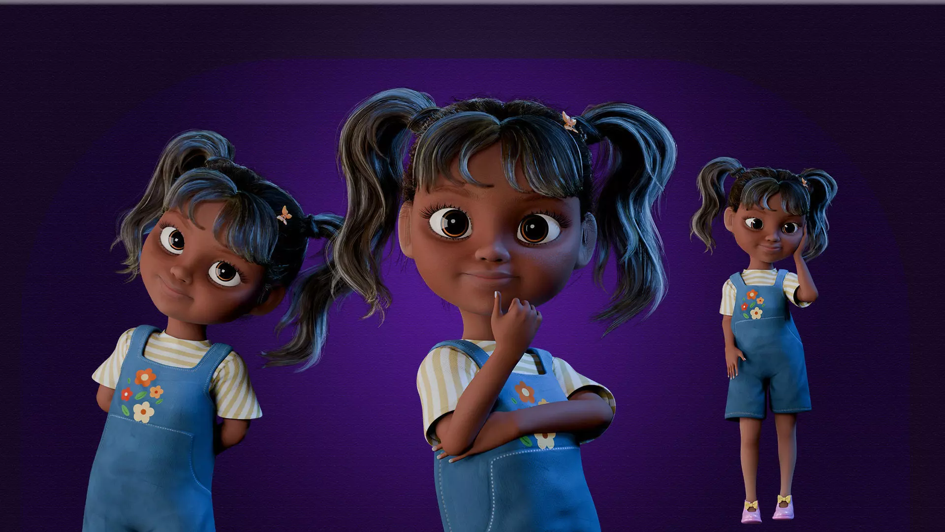 AFRO TOON GIRL - CARTOON CHARACTER Low-poly 3D model