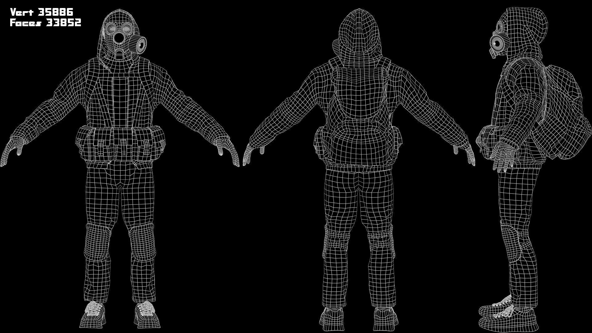 Post apocalyptic survivor 5 Game ready low poly character Low-poly 3D model_3