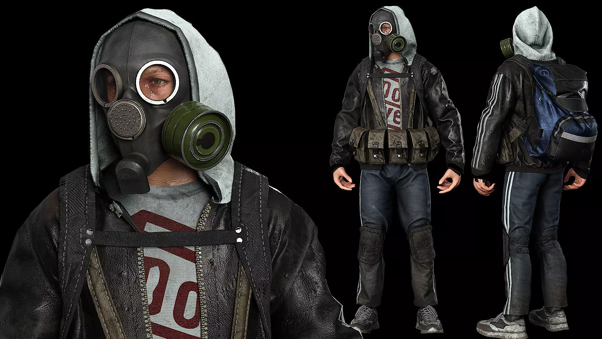 Post apocalyptic survivor 5 Game ready low poly character Low-poly 3D model_0