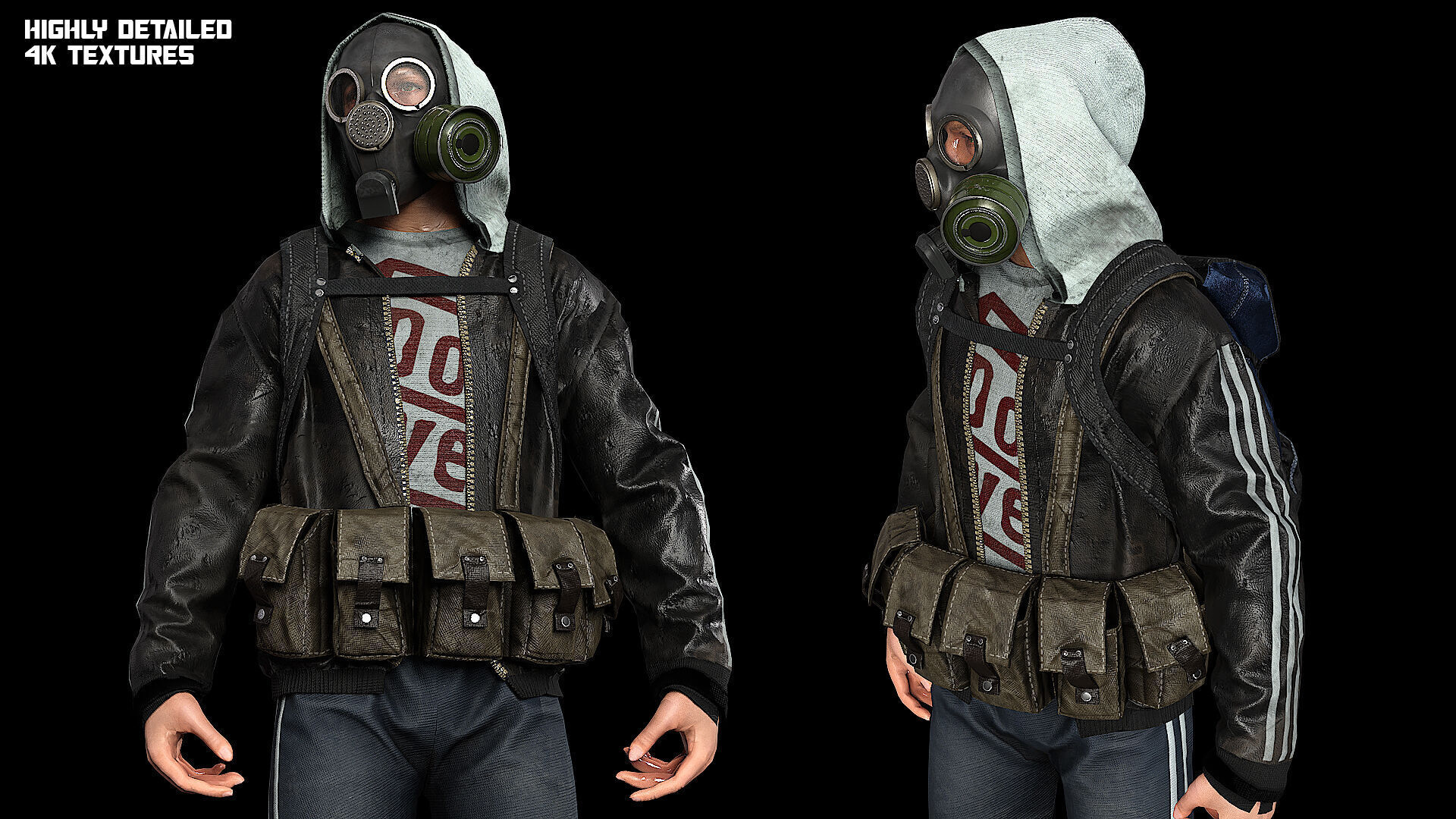 Post apocalyptic survivor 5 Game ready low poly character Low-poly 3D model_9