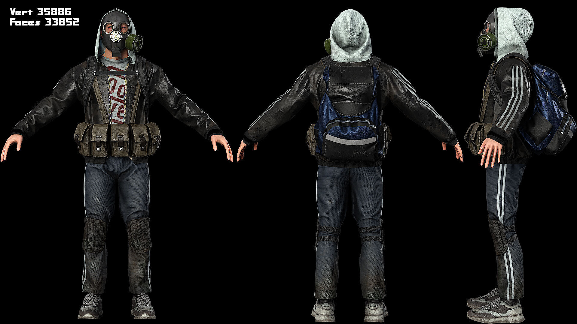 Post apocalyptic survivor 5 Game ready low poly character Low-poly 3D model_2