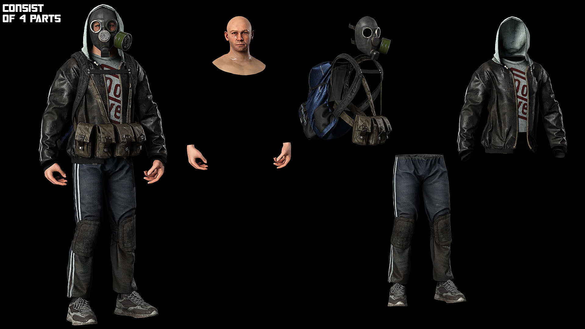 Post apocalyptic survivor 5 Game ready low poly character Low-poly 3D model_8