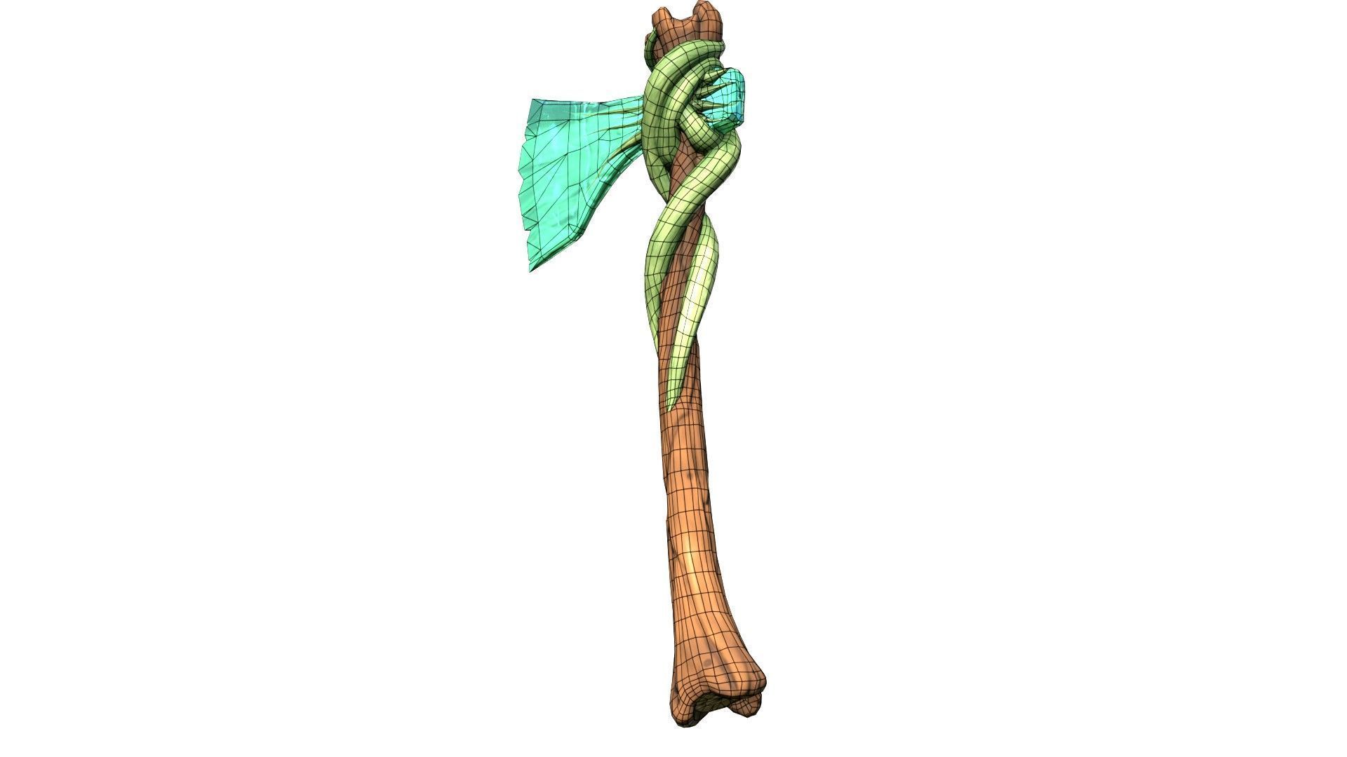 Game-Ready Stylized Fantasy Nature Axe Low-poly 3D model_11