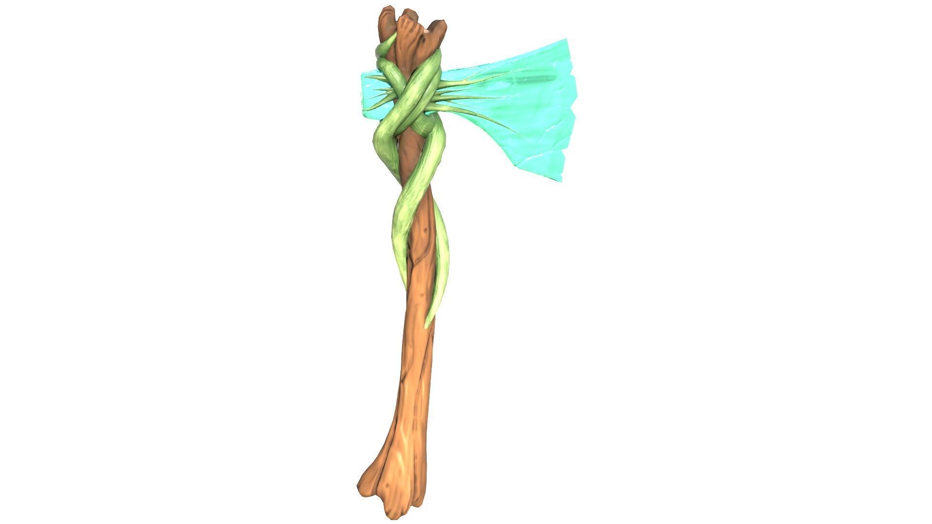 Game-Ready Stylized Fantasy Nature Axe Low-poly 3D model_2