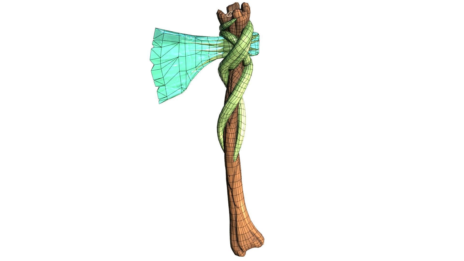 Game-Ready Stylized Fantasy Nature Axe Low-poly 3D model_10