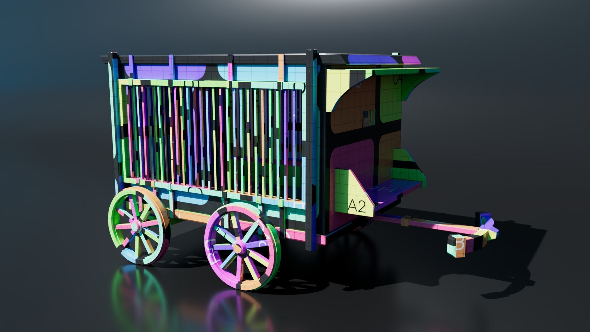 Medieval Carriage Low-poly 3D model_8