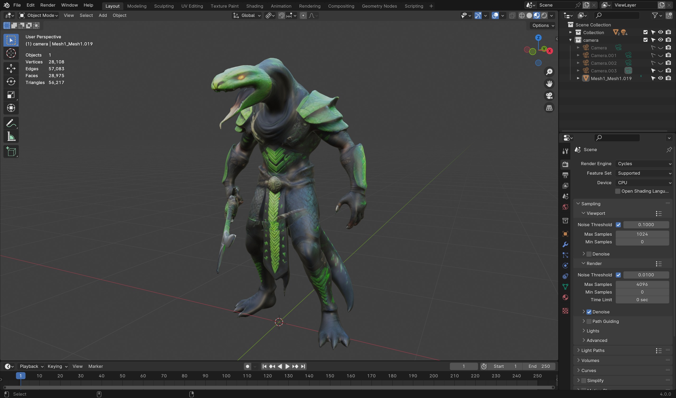 Lizard-Warrior 3D Model  Fantasy Reptilian Fighter Character Low-poly 3D model_4