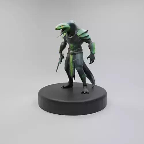 Lizard-Warrior 3D Model  Fantasy Reptilian Fighter Character Low-poly 3D model