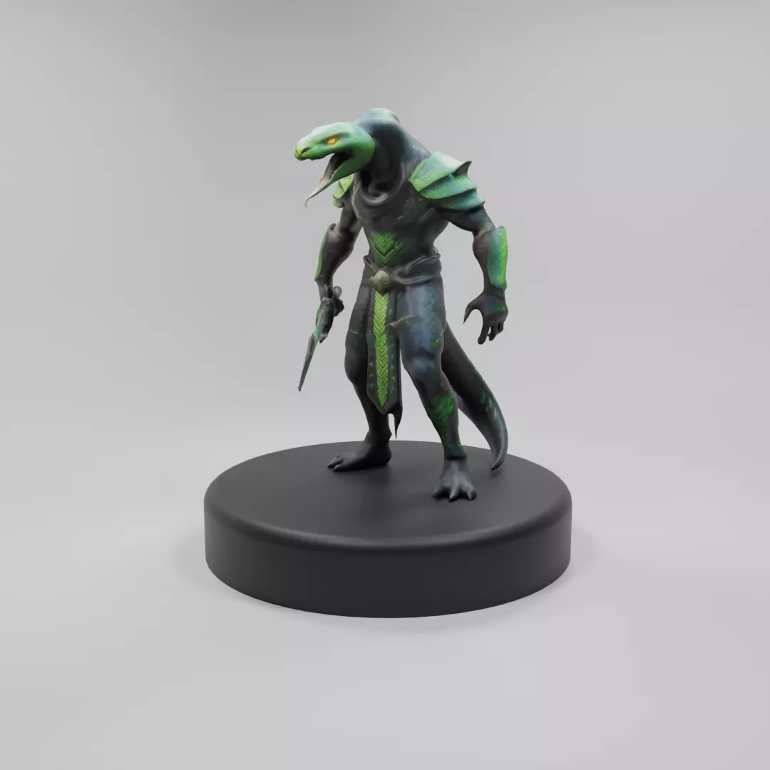 Lizard-Warrior 3D Model  Fantasy Reptilian Fighter Character Low-poly 3D model_0