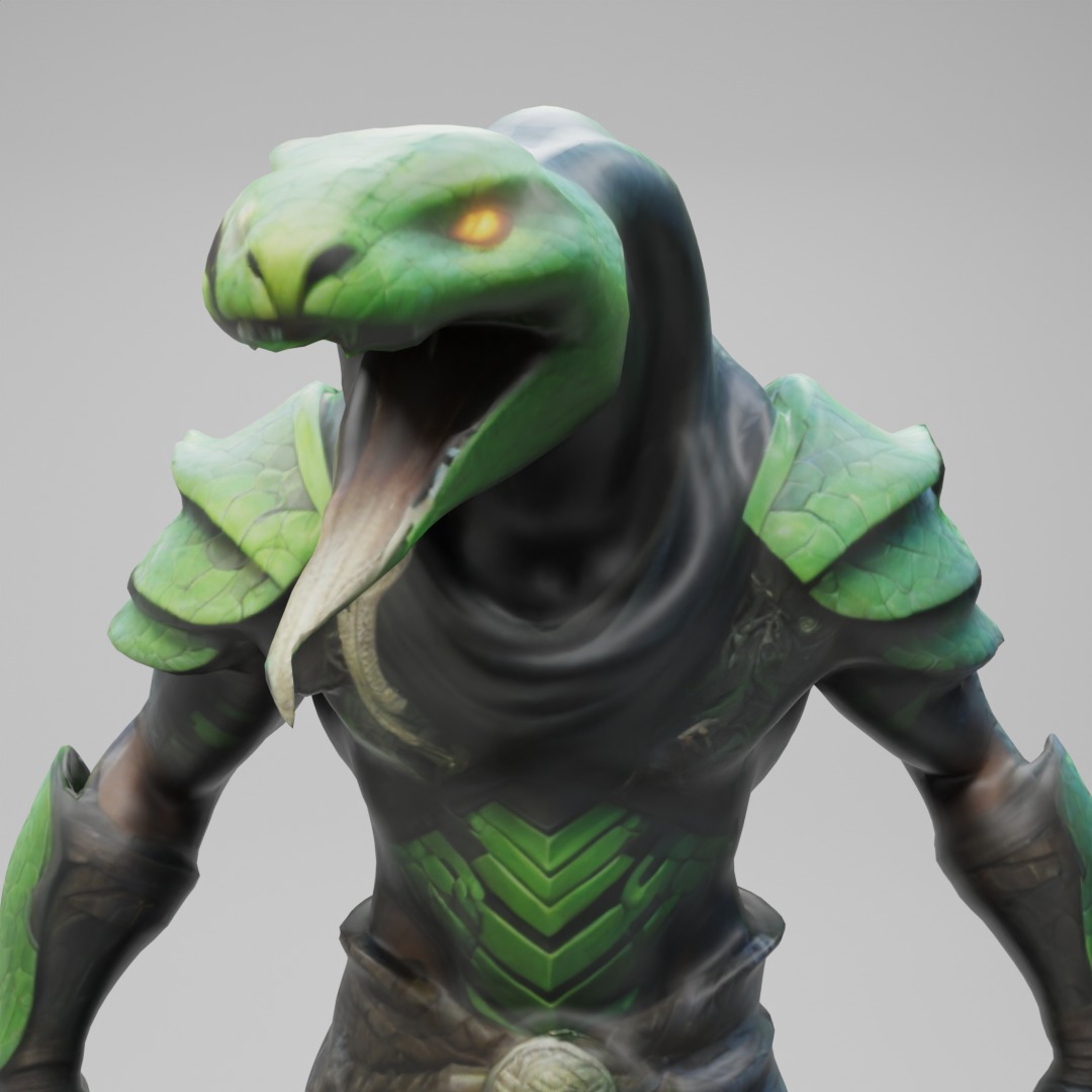 Lizard-Warrior 3D Model  Fantasy Reptilian Fighter Character Low-poly 3D model_3