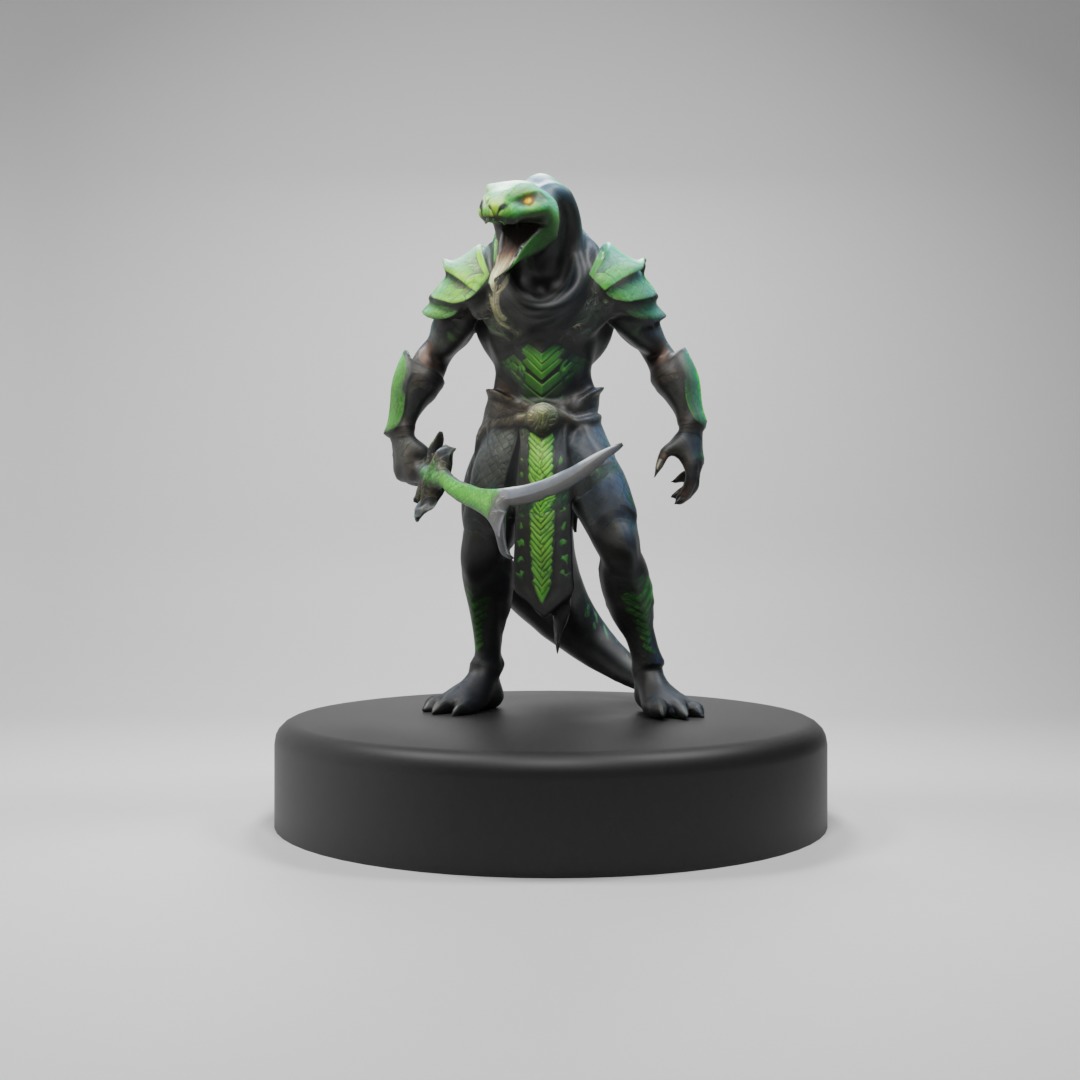 Lizard-Warrior 3D Model  Fantasy Reptilian Fighter Character Low-poly 3D model_1