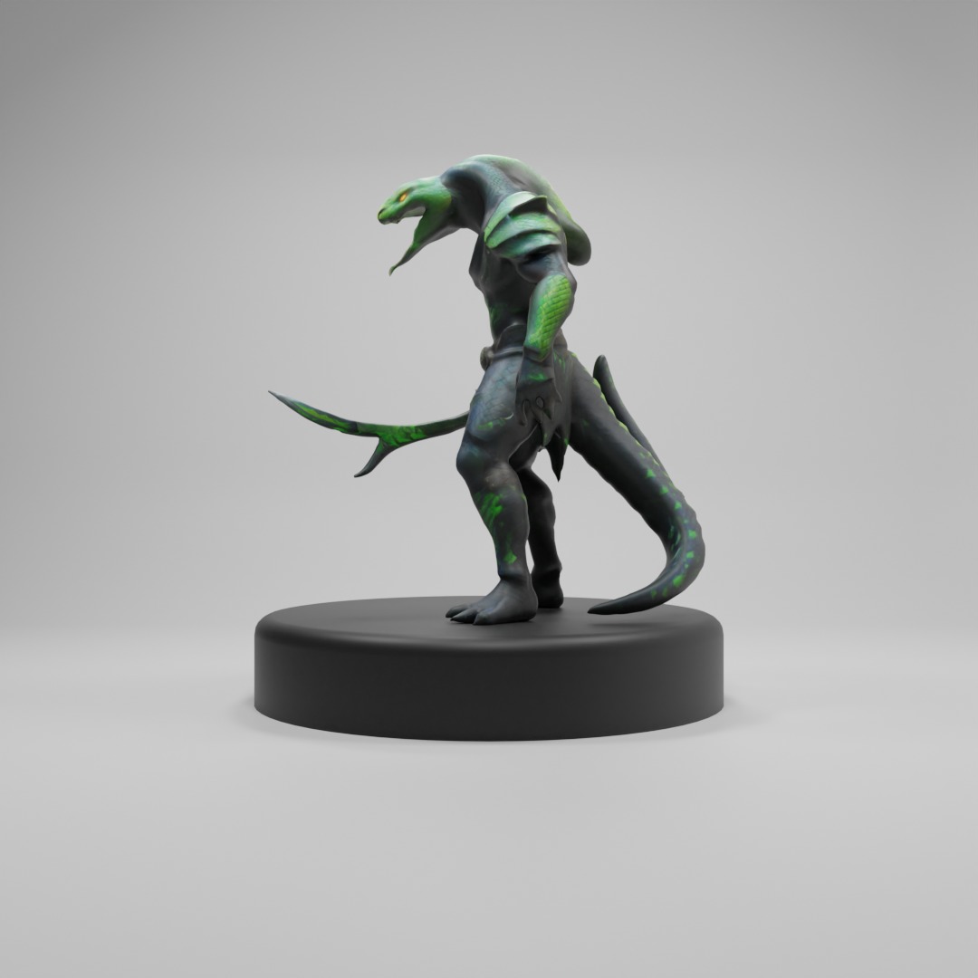Lizard-Warrior 3D Model  Fantasy Reptilian Fighter Character Low-poly 3D model_2