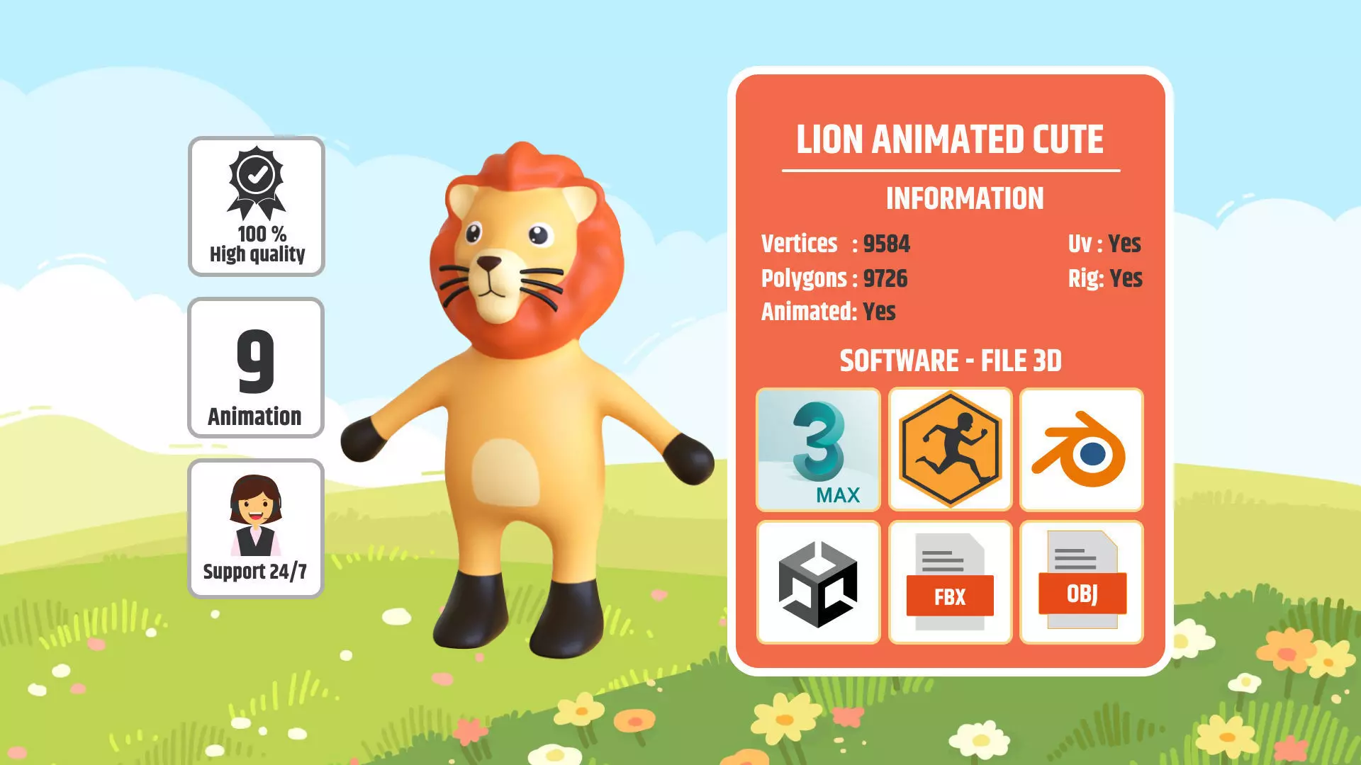 High-Quality 3D Cute Lion - Animated for Games  Low-poly 3D model_0