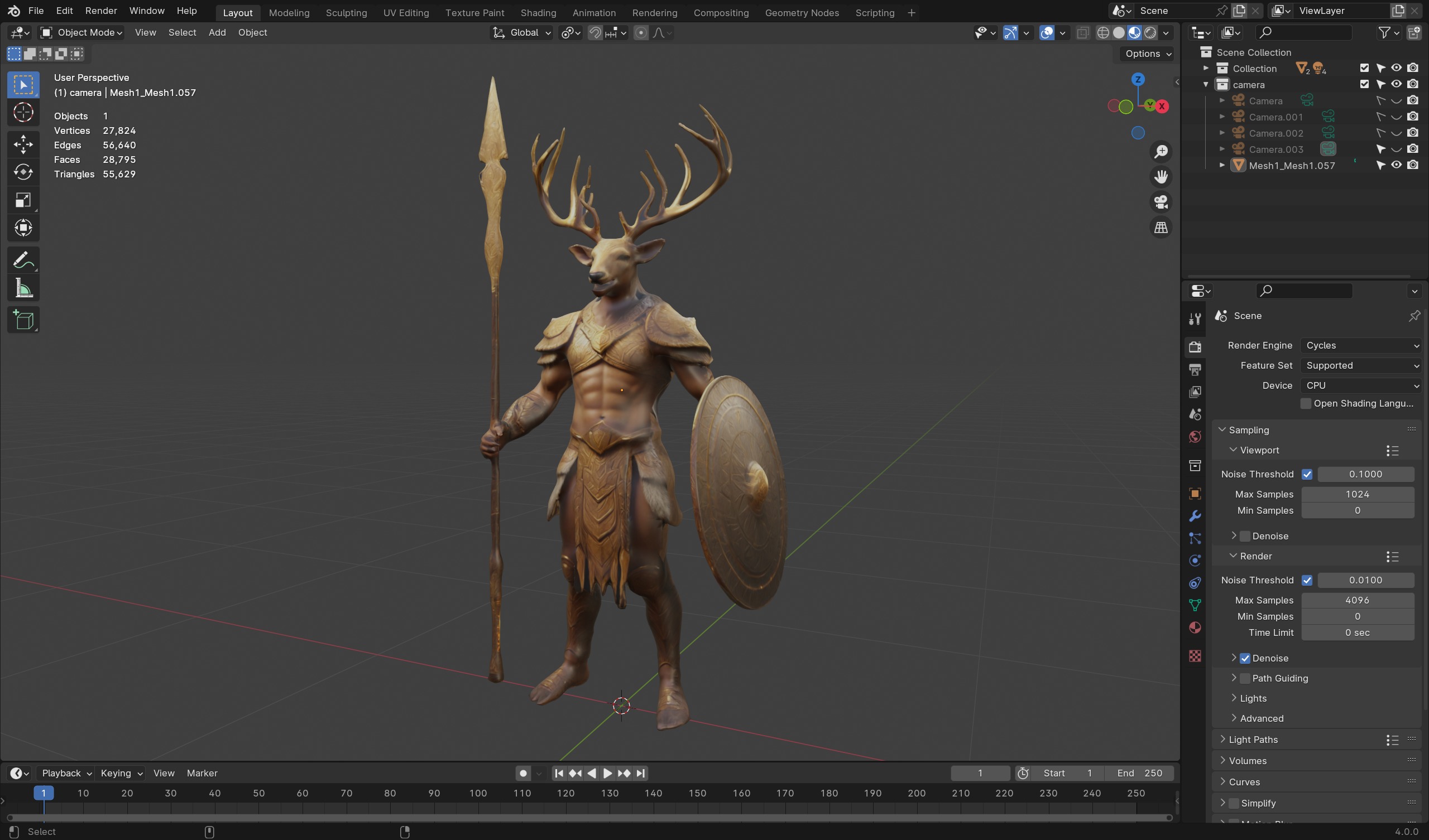 Deer Warrior 3D Model Game-Ready Fantasy Character  Low-poly 3D model_4