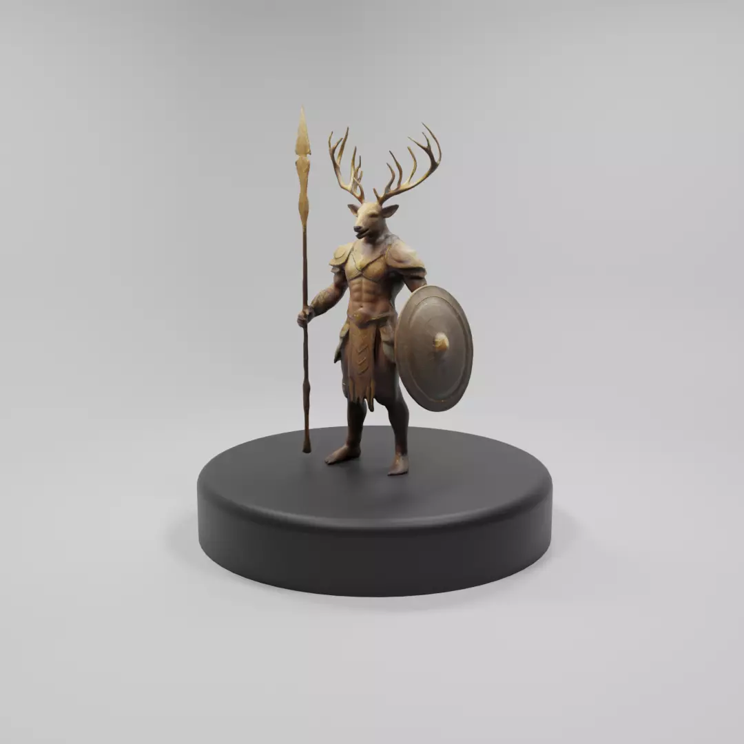 Deer Warrior 3D Model Game-Ready Fantasy Character  Low-poly 3D model_0