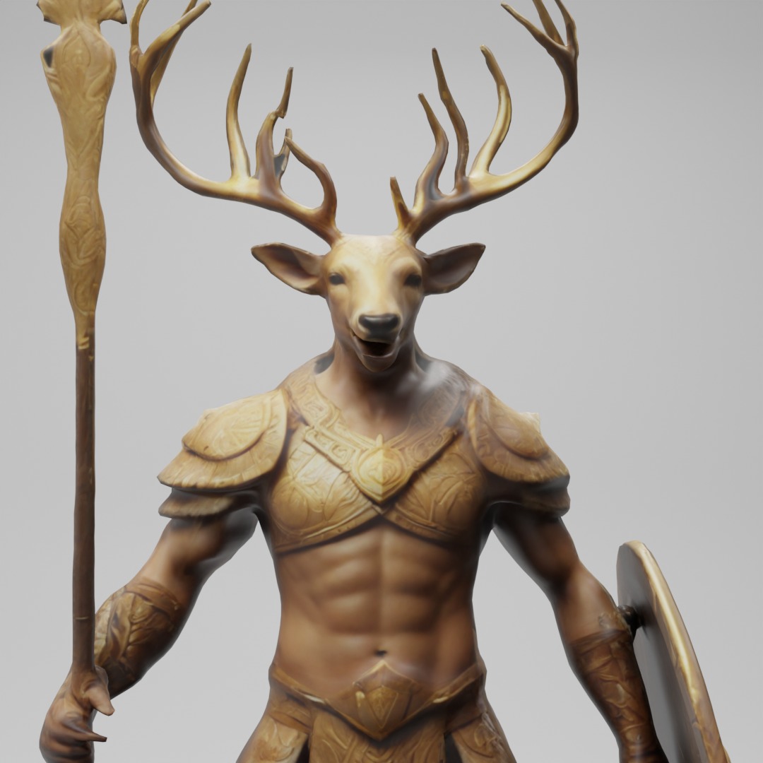 Deer Warrior 3D Model Game-Ready Fantasy Character  Low-poly 3D model_3