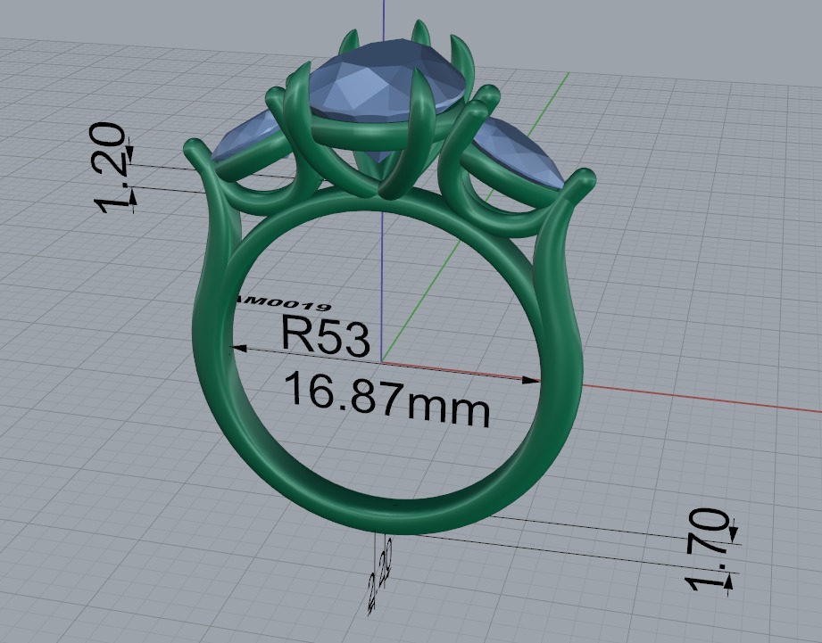 three stone engagement ring  3D print model_3